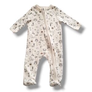 Miffy Baby Footed Sleeper 3M Cream Bunny Mushroom Print Zip Up Pajamas One Piece